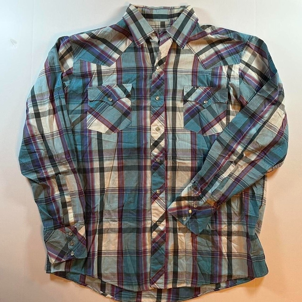 Vintage 90s Plaid Pearl Snap Button Up Mens western shirt